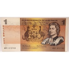 AUSTRALIA 1968 . ONE 1 DOLLAR BANKNOTE . COOMBS/RANDALL . LAST PREFIX AHY